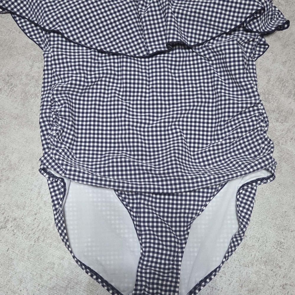 Women Navy Gingham One-Piece Swimsuit